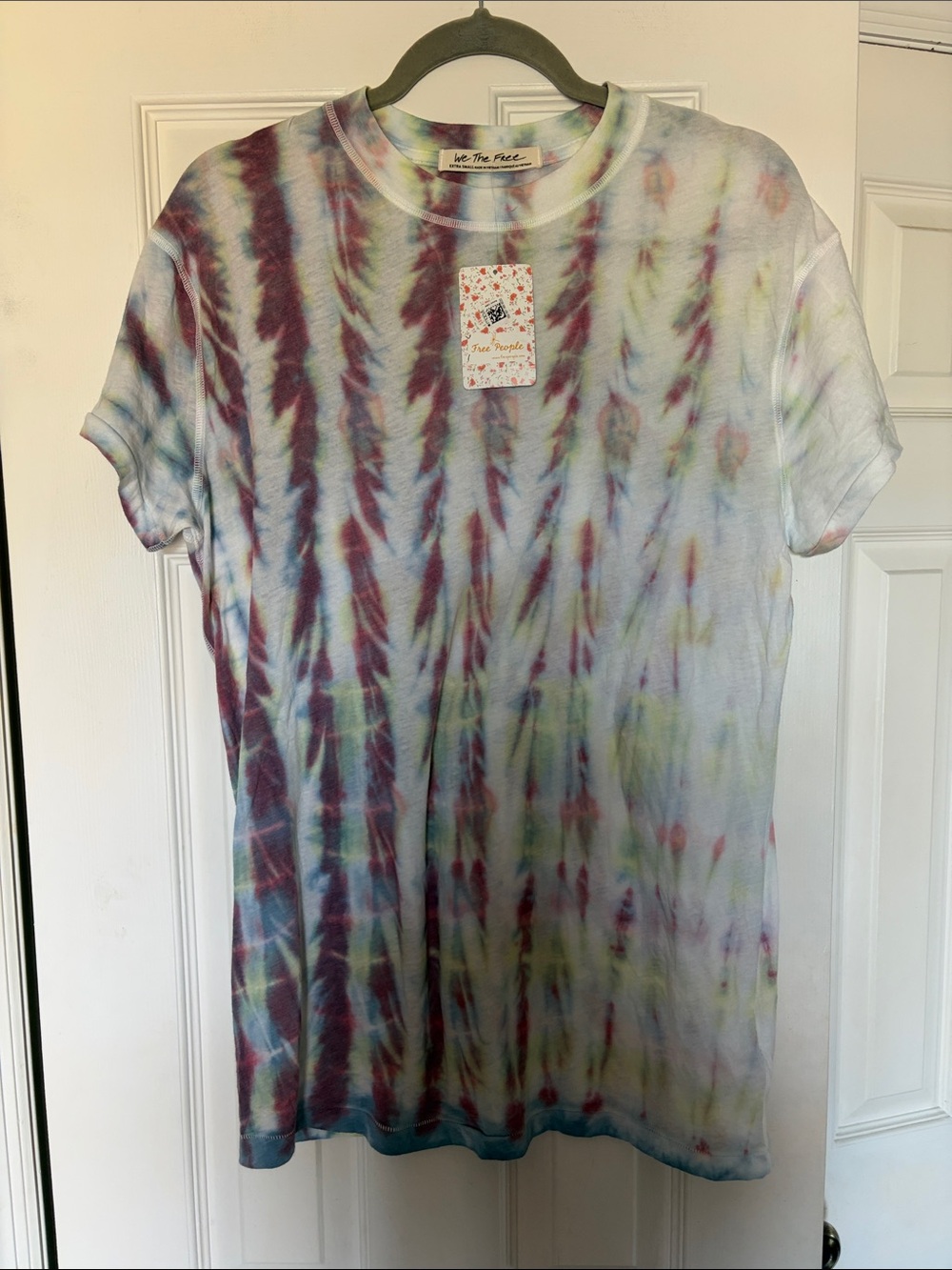 Free People Tie-Dye Tee — Burgundy, Blue, Green, Yellow NWT